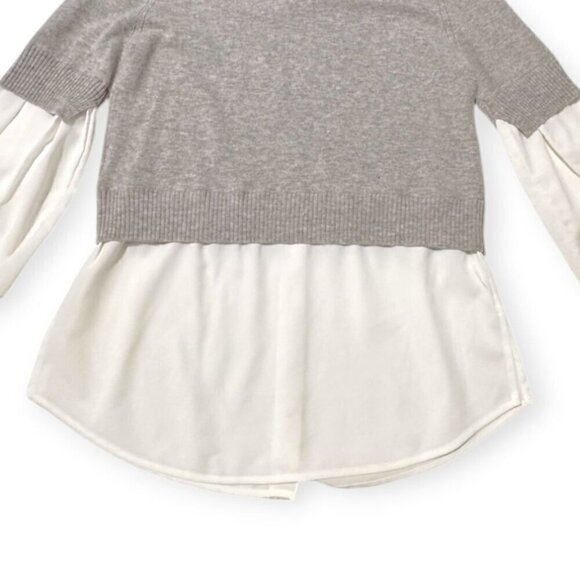 BROCHU WALKER The Ebella Layered Crew Sweater  Size M, Gray/White - Picture 9 of 13